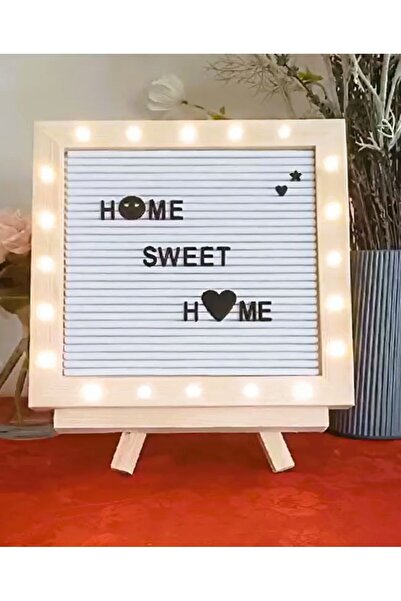 HALL BREATHE Led Işıklı Ahşap Mesaj Panosu Beyaz Zemin Siyah Harfli ve Ahşap ...