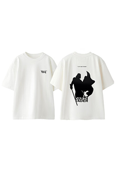 THEWERT Tricou oversize alb din bumbac cu imprimeu pe spate Star Wars Darth V...