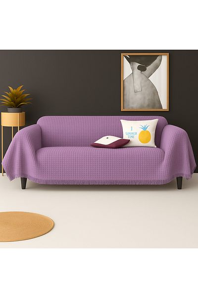 Rell Home Cotton Textured Sofa Shawl 170X350 cm Battal Size – Fringed Tv Blanket & Decorative Sofa Cover
