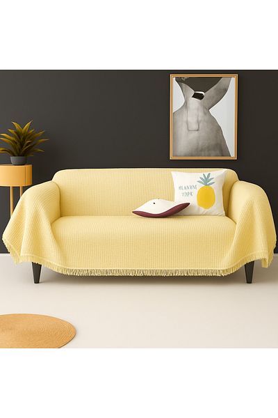 Rell Home Cotton Textured Sofa Shawl 170X350 cm Battal Size – Fringed Tv Blanket & Decorative Sofa Cover