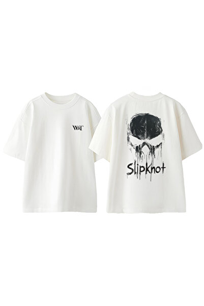 THEWERT Slipknot Rock Muzică 11 Tricou Oversize Alb din Bumbac cu Imprimare p...