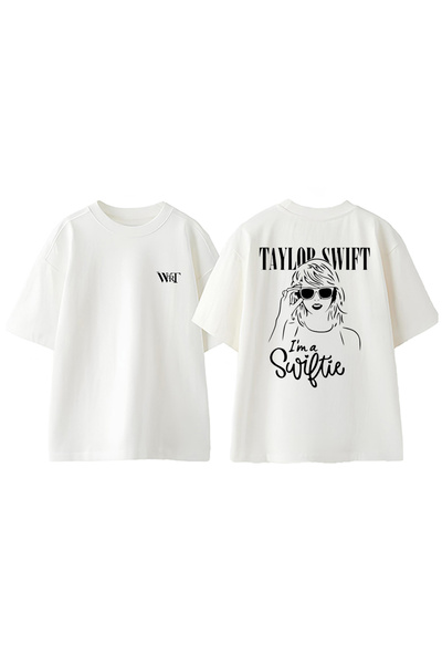 THEWERT تي شيرت تايلور سويفت 3 مطبوع من الخلف من القطن الأبيض كبير الحجم