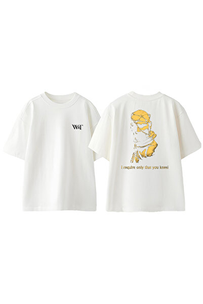 THEWERT Tricou oversize alb din bumbac cu imprimeu pe spate Spartan 7 Design