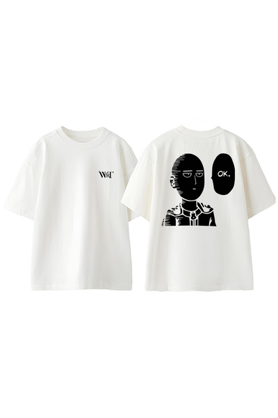 THEWERT One Punch Man 1 Dizajn Leđa Štampano Pamuk Bela Oversize kroj T-shirt