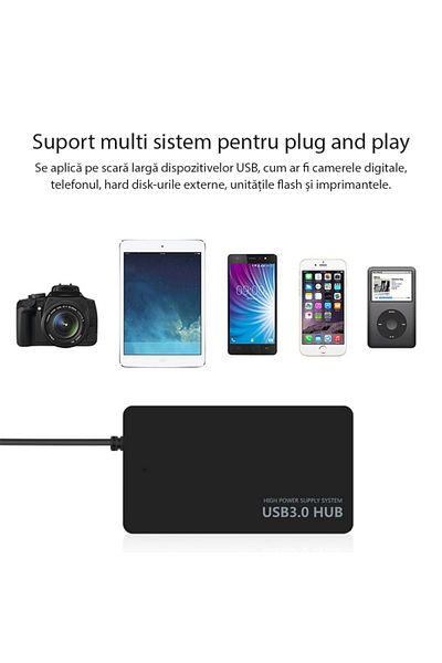 TECHSTAR ® HUBA0402 4-Port USB Hub, 4 x USB 3.0, High-Speed Data Transfer 5Gbps, Black