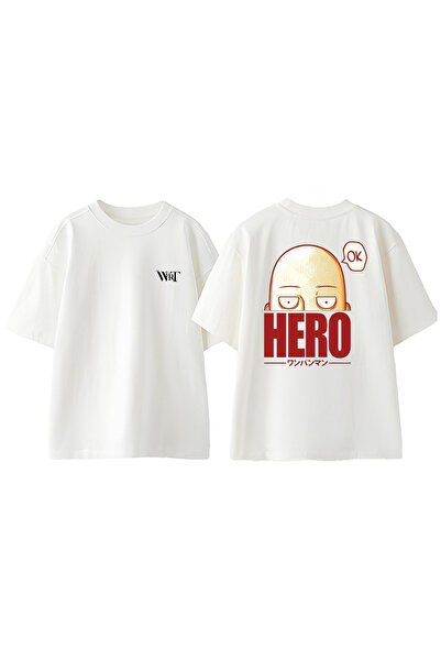 THEWERT Tricou oversize alb din bumbac cu imprimeu pe spate One Punch Man 4