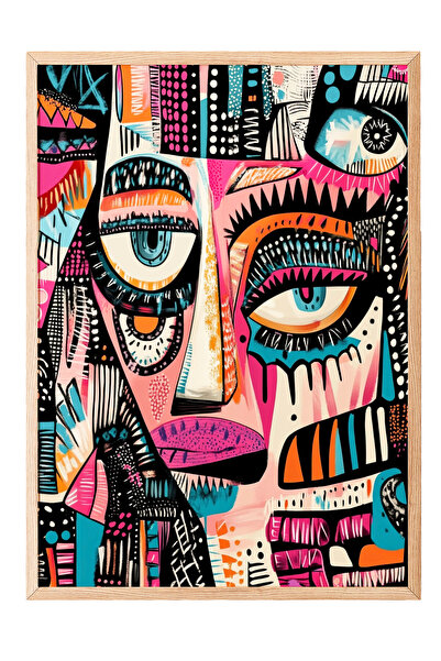 Zestia Tablou cu ramă din lemn, design abstract colorat cu față, poster decor...