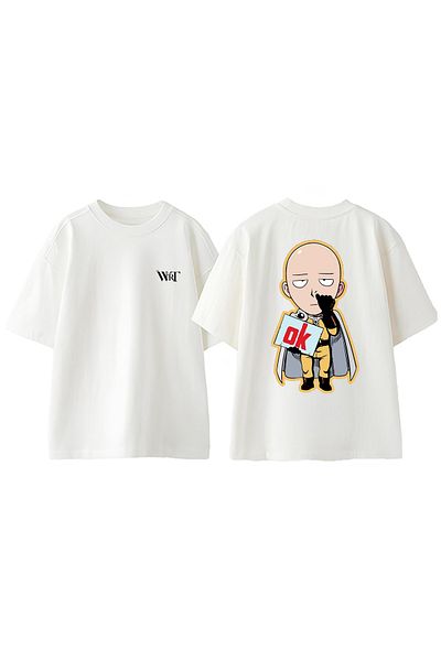 THEWERT One Punch Man 2 Design Back Printed Cotton White Oversize T-Shirt