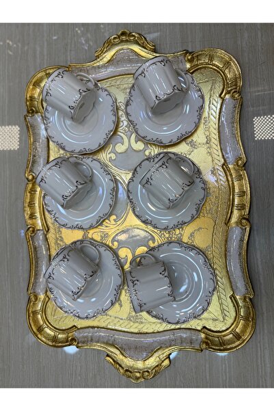 hediye Esterhomedecor 6-Person Porcelain Coffee Cup Set with Gold Details