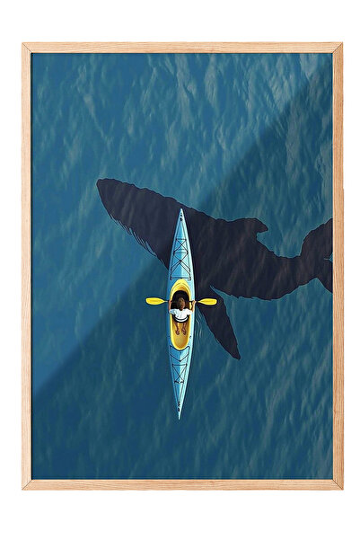 Zestia Tablou cu ramă din lemn, o persoană care vâscoară o vâslă într-o barcă...