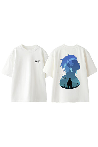 THEWERT Tanjiro Painting Design Back Printed Cotton White Oversize T-Shirt