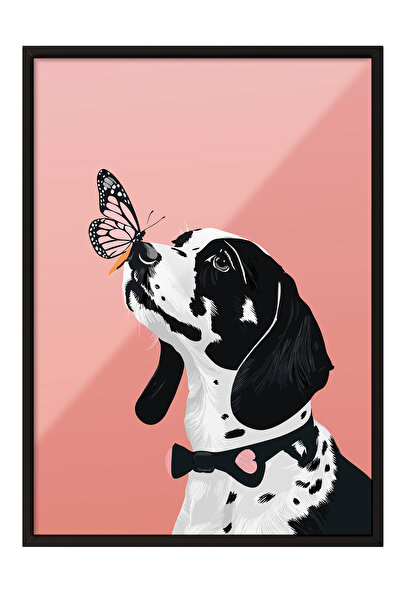 Zestia Tablou cu ramă neagră, câine și fluture alb-negru, poster decorativ pe...