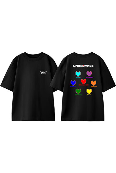 THEWERT Undertale Oyun 4 Tasarım Sırt Baskılı Pamuk Siyah Oversize T-shirt