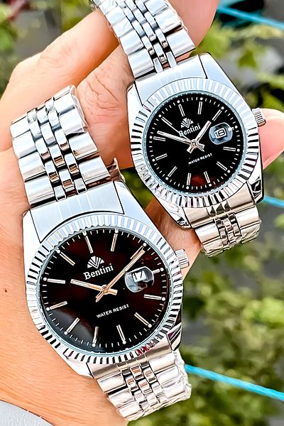 Bentini Waterproof Calendar Night Vision Mens Double Set 2 Years Warranty Stainless Steel Watch + Bracelet