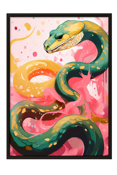 Zestia Tablou cu ramă neagră, Ilustrație artistică cu șarpe, Poster decorativ...