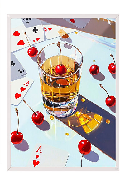 Zestia Картина с бяла рамка, дизайн с чаша за черешово ликьорче, декорация за...