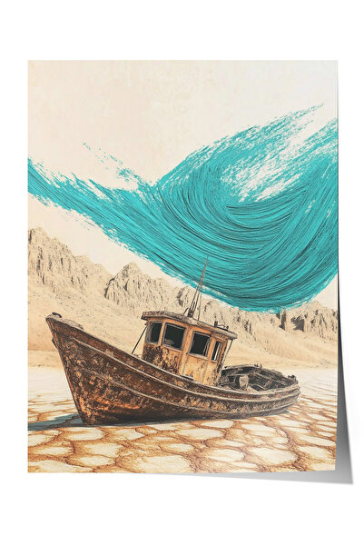 Zestia Poster fără ramă, Valuri marine și barcă în stil vintage, Poster decor...