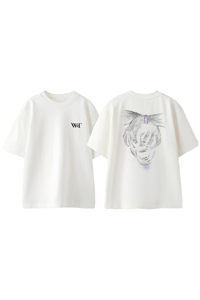 THEWERT Tricou oversize alb din bumbac cu imprimeu pe spate Scream Design