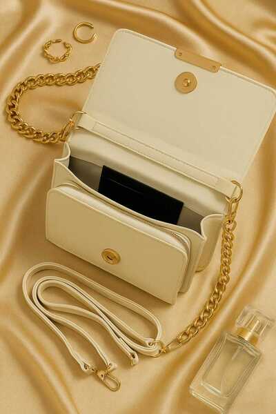 süter Kadın Krem Cüzdanlı El Omuz Çantası