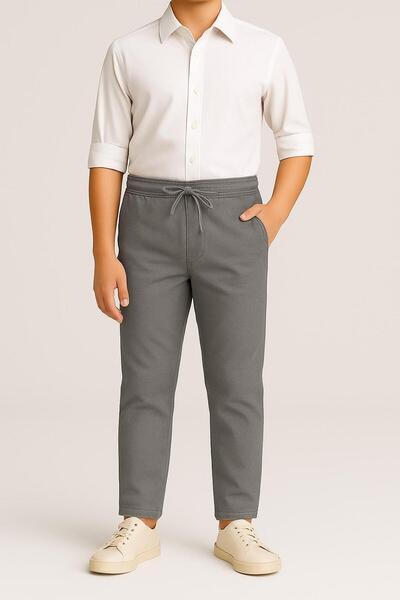 Kuraff Giyim Uni̇Sex Children's Waist Ribboned Canvas School Pants