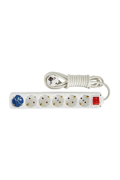Yerli Almera Switched 6-Piece Grounded 3 Meter Group Socket Extension Cable