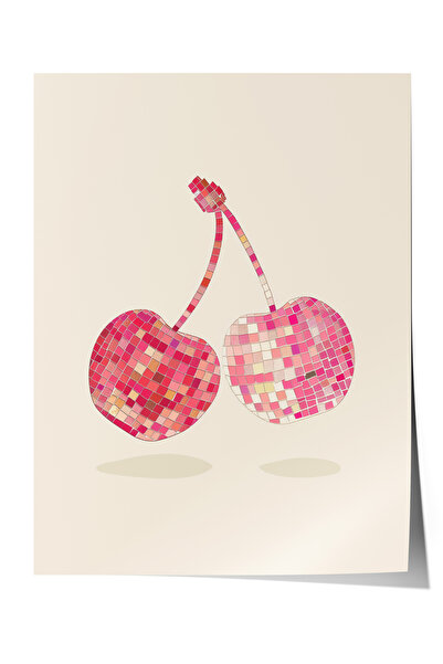 Zestia Плакат без рамка, минималистична илюстрация с череши, плакат за декора...