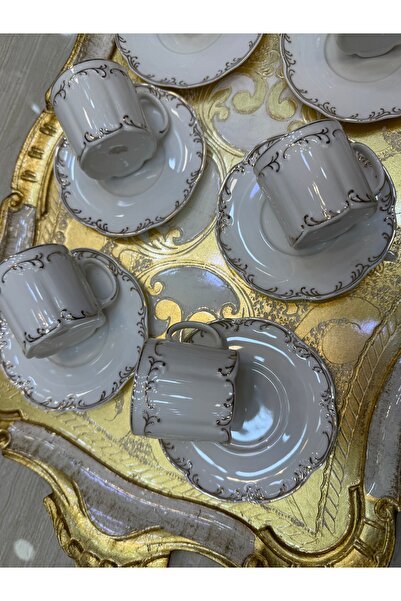hediye Esterhomedecor 6-Person Porcelain Coffee Cup Set with Gold Details