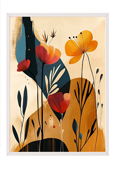 Zestia Tablou înrămat alb, Lalele galbene și roșii, Poster decorativ pentru s...