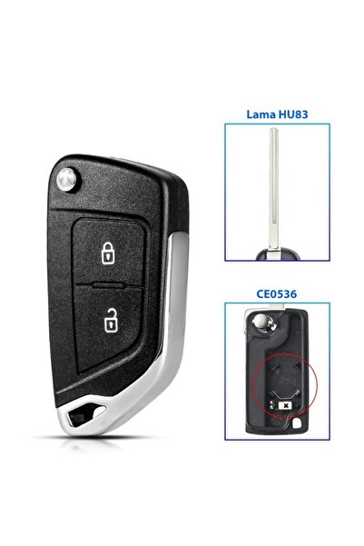 TECHSTAR Carcasă cheie auto ® KS-106 pentru Peugeot 207, 307, 407, 2 butoane, lamă HU83, neagră