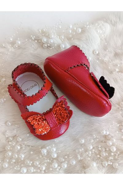 Hodore Angel Red Genuine Leather Baby Loafer Booties