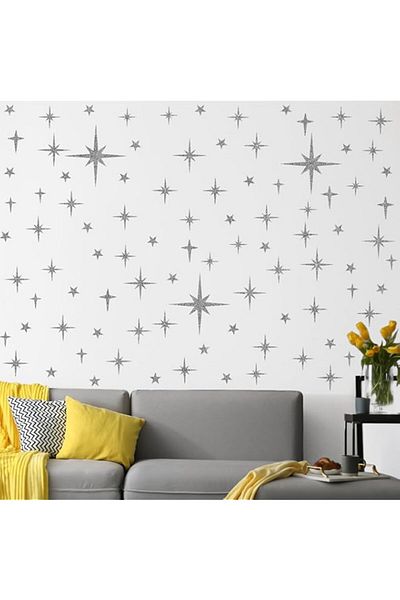 Generic Lunhoo 3 Sheet Silver Glitter Star Wall Stickers, Removable Sparkle Star Wall Decals for Bedroom, C