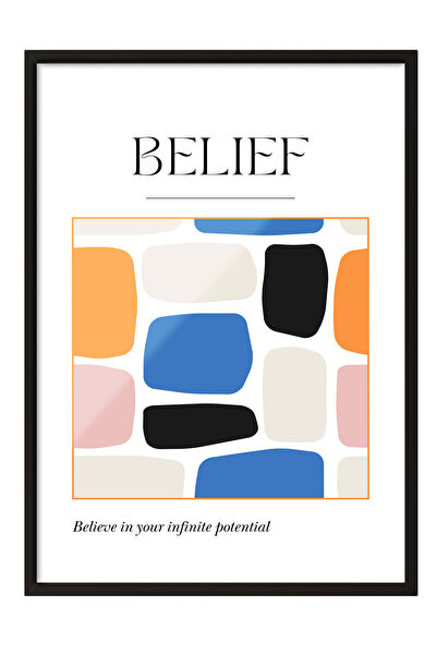 Zestia Tablou înrămat negru, model geometric Belief, poster decorativ pentru ...