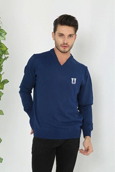 Genel satış Sun&North Printed V-Neck Long Sleeve Woven Knitwear - Indigo