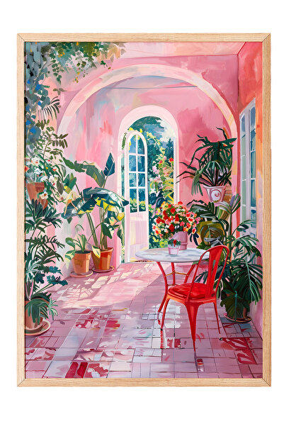 Zestia Tablou cu ramă din lemn, Peisaj cu poartă roz, Poster decorativ pentru...