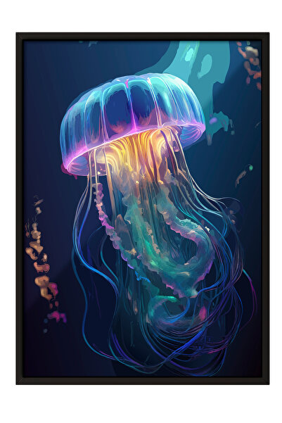 Zestia Tablou înrămat negru, Meduze violet-albastre, Poster decorativ pentru ...