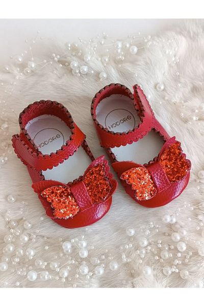 Hodore Angel Red Genuine Leather Baby Loafer Booties
