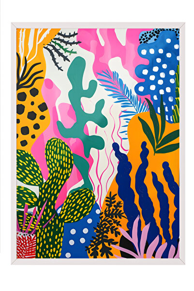 Zestia Πίνακας με λευκό πλαίσιο, Πολύχρωμα αφηρημένα φυτά, Διακόσμηση σαλονιο...