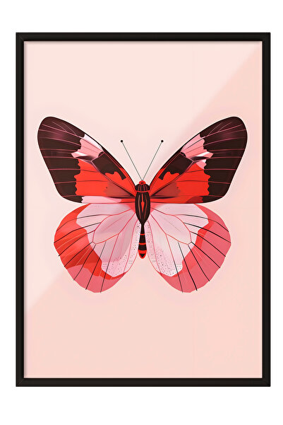 Zestia Tablou cu ramă neagră, Fluture roz Minimal, Poster decorativ pentru do...