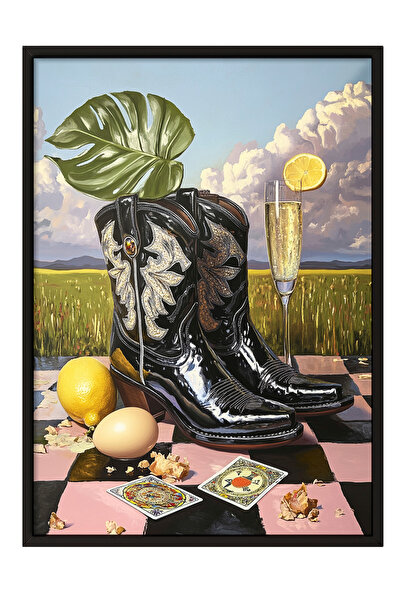 Zestia Πίνακας με μαύρο πλαίσιο, Νεκρή φύση με μπότες καουμπόι, Διακοσμητική ...