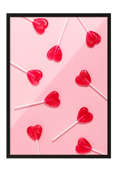 Zestia Πίνακας με μαύρο πλαίσιο, Καραμέλες Καρδιάς σε Ροζ Φόντο, Διακοσμητική...