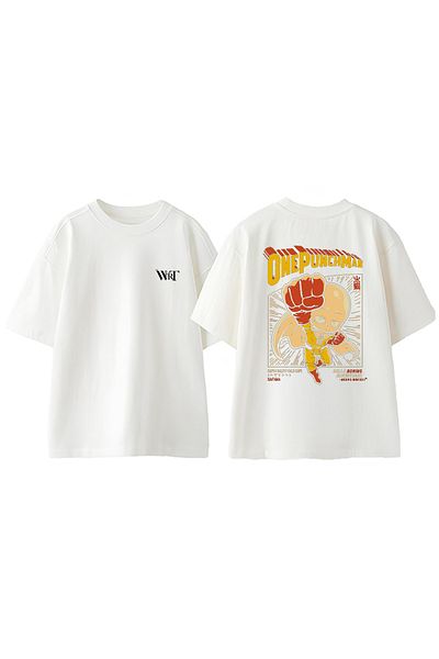 THEWERT One Punch Man 3 Design Back Printed Cotton White Oversize T-Shirt