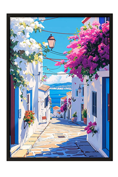 Zestia Πίνακας με μαύρο πλαίσιο, Ελληνικό θαλάσσιο τοπίο, Διακοσμητική αφίσα ...