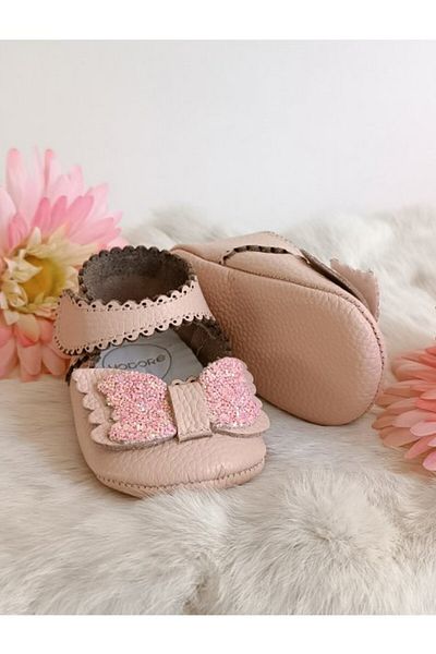 Hodore Angel Powder Genuine Leather Baby Loafer Booties