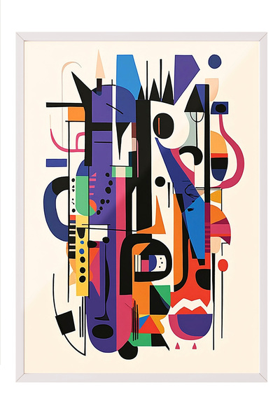 Zestia Tablou înrămat alb, linie geometrică abstractă, poster decorativ pentr...