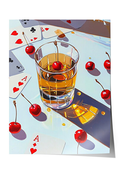 Zestia Плакат без рамка, дизайн с чаша за черешово ликьорче, декорация за бар...