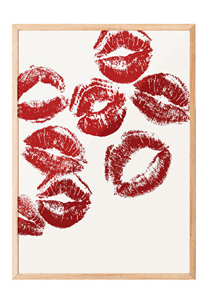 Zestia Tablou cu ramă din lemn, Buze roșii Brave Canat, Poster decorativ pent...