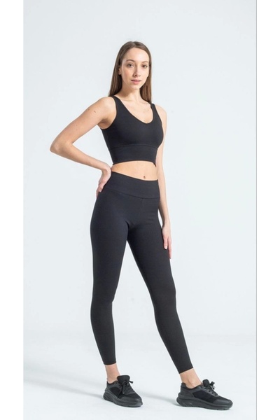 Melvyn Women's High Waist Ribbed Leggings - Black