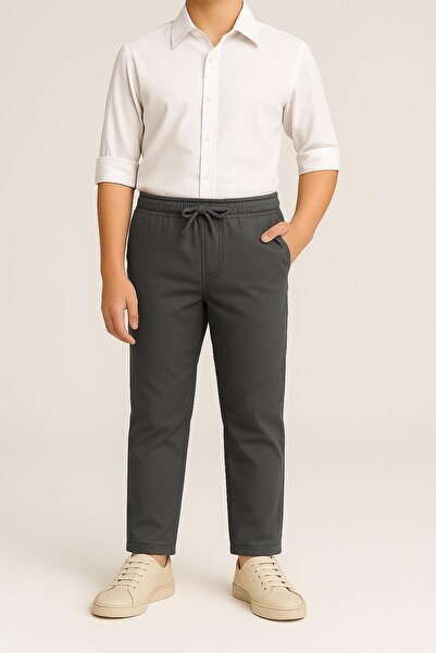 Kuraff Giyim UNİSEX ÇOCUK BELİ RİBANALI CANVAS OKUL PANTOLONU