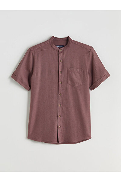 LC Waikiki Burgundy Regular Fit Judge Collar Short Sleeve Men's Shirt