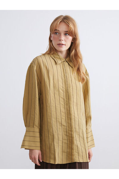 LC Waikiki Lcw Modest Green Striped Modal Blend Women's Shirt Tunic